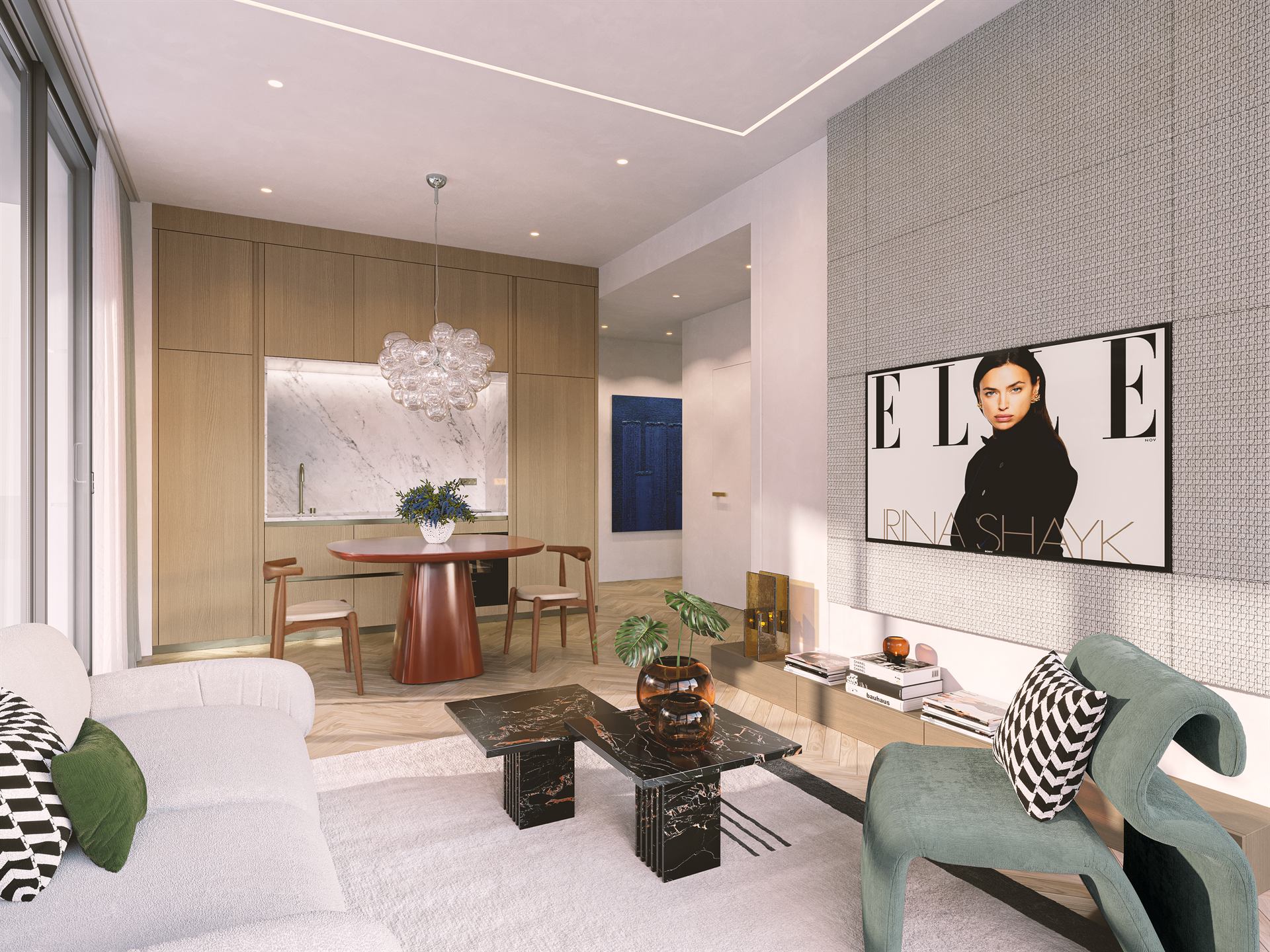 Furnished living room at ELLE Residences Miami with ELLE Decor inspired interiors